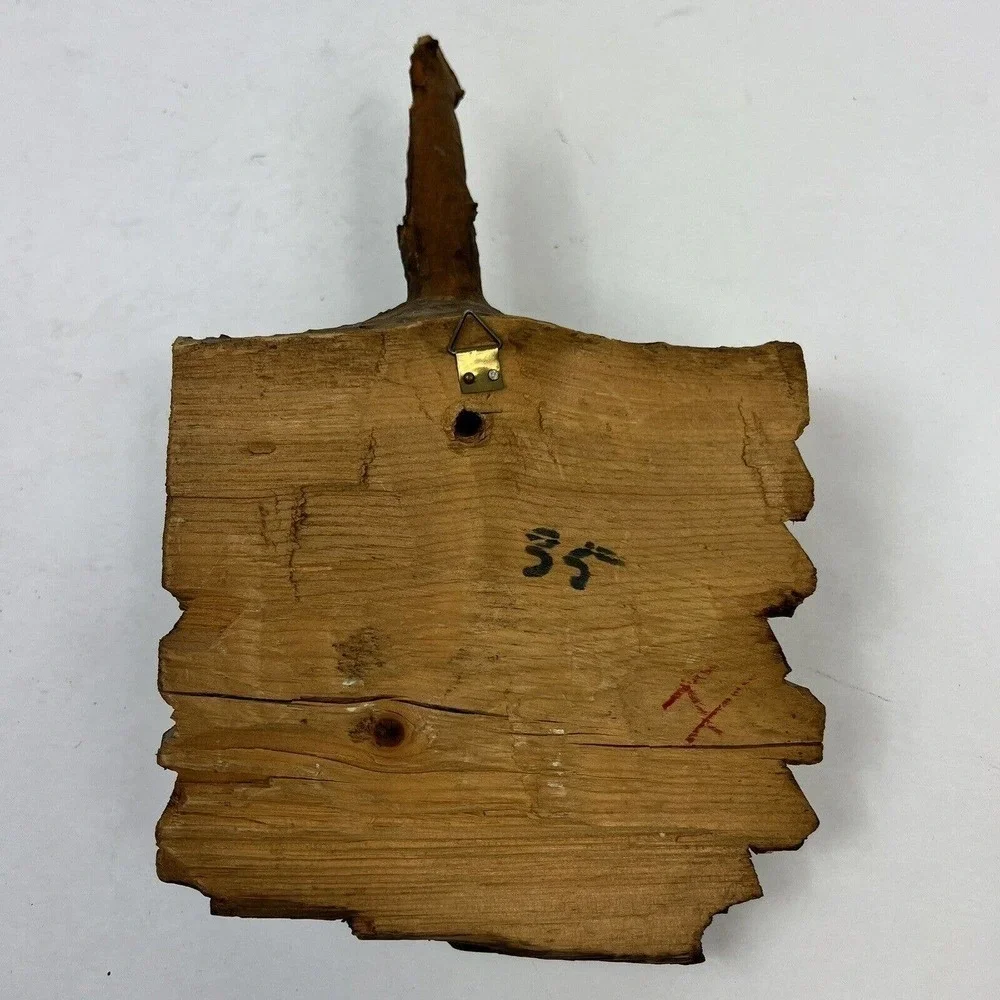 Vintage Artisan Real Wood Hand Carved Old Man Wall Hangings Set of 2 Bearded